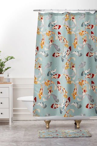 Iveta Abolina Koi Fish Pond Shower Curtain And Mat