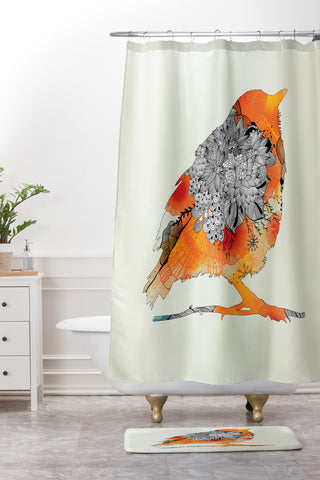 Iveta Abolina Orange Bird Shower Curtain And Mat