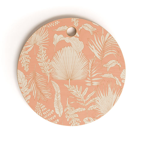 Iveta Abolina Palm Leaves Beige Coral Cutting Board Round