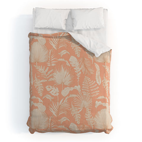 Iveta Abolina Palm Leaves Beige Coral Duvet Cover