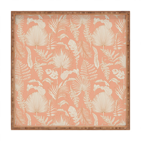 Iveta Abolina Palm Leaves Beige Coral Square Tray