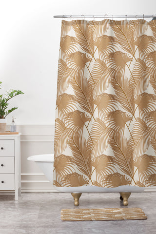 Iveta Abolina Palm Leaves Beige Shower Curtain And Mat