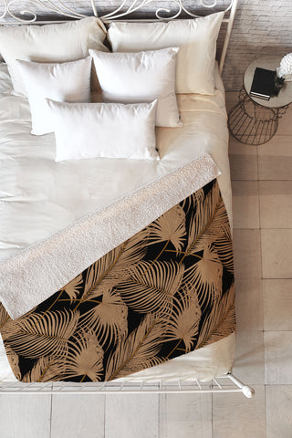 Iveta Abolina Palm Leaves Black Fleece Throw Blanket