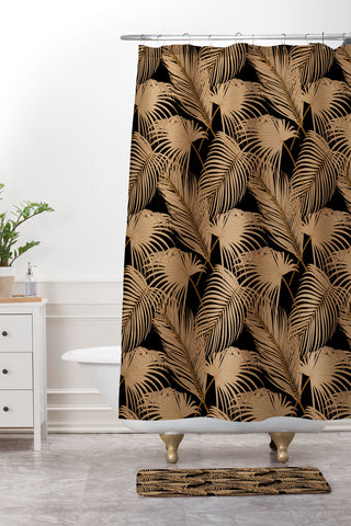 Iveta Abolina Palm Leaves Black Shower Curtain And Mat
