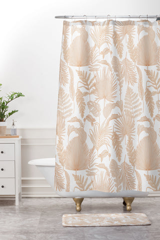 Iveta Abolina Palm Leaves Cream White Shower Curtain And Mat