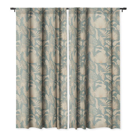 Iveta Abolina Palm Leaves Teal Blackout Window Curtain