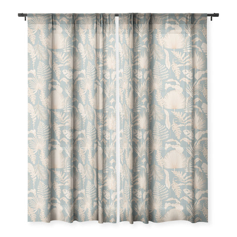 Iveta Abolina Palm Leaves Teal Sheer Window Curtain