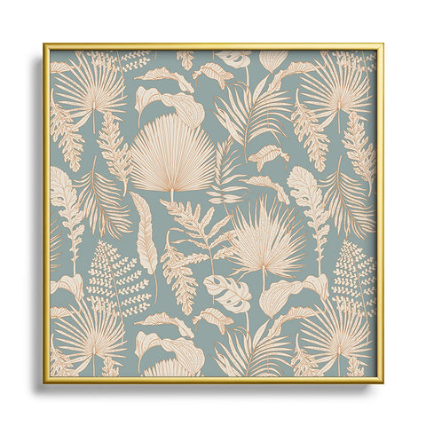 Iveta Abolina Palm Leaves Teal Square Metal Framed Art Print