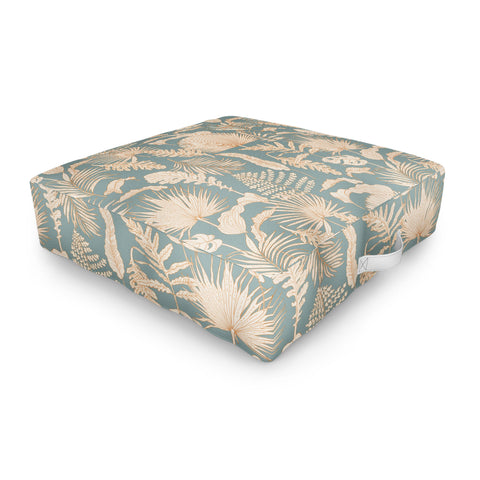 Iveta Abolina Palm Leaves Teal Outdoor Floor Cushion