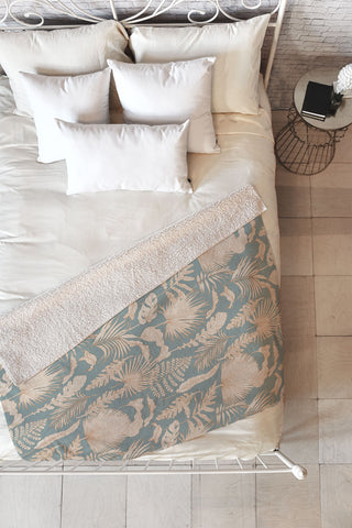 Iveta Abolina Palm Leaves Teal Fleece Throw Blanket