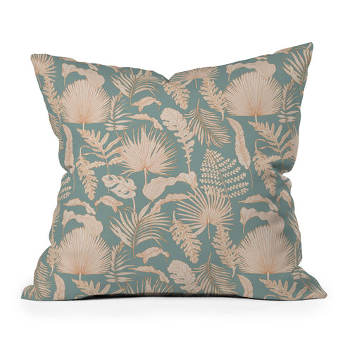 Iveta Abolina Palm Leaves Teal Throw Pillow