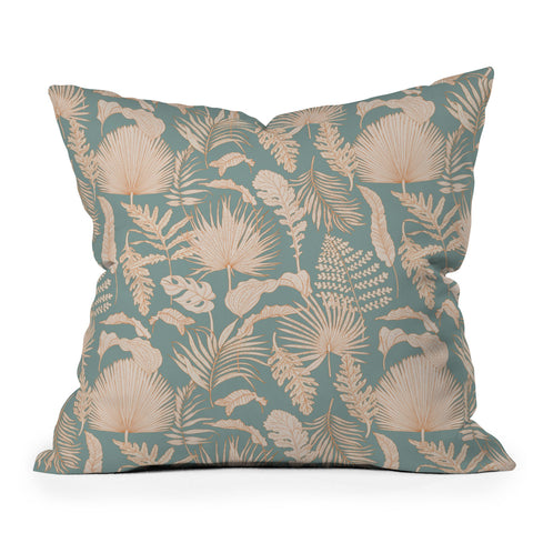 Iveta Abolina Palm Leaves Teal Outdoor Throw Pillow
