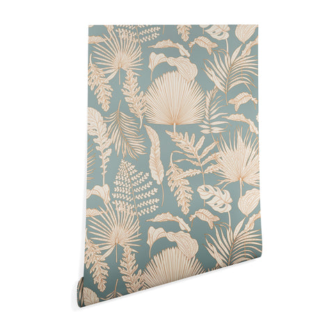 Iveta Abolina Palm Leaves Teal Wallpaper
