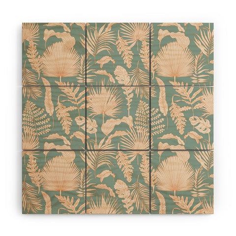 Iveta Abolina Palm Leaves Teal Wood Wall Mural