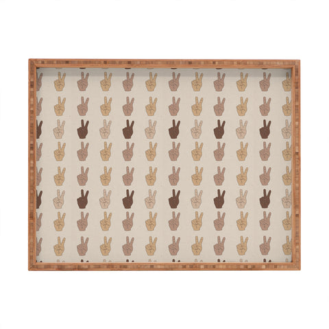 Iveta Abolina Peace Hands Tan Rectangular Tray
