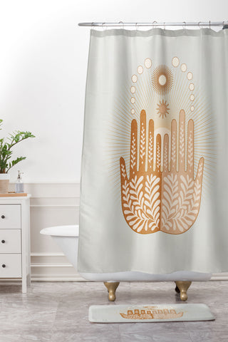 Iveta Abolina Peace Sun Hands Shower Curtain And Mat