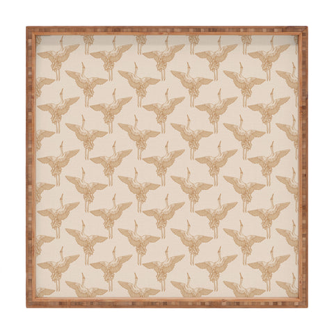 Iveta Abolina Pecan Cranes Cream Square Tray