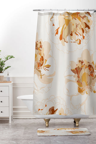 Iveta Abolina Peony Line Art I Shower Curtain And Mat