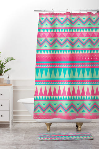 Iveta Abolina Pink Navajo Shower Curtain And Mat