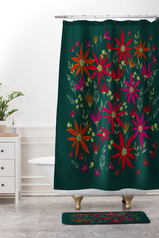 Iveta Abolina Poinsettia Emerald Shower Curtain And Mat