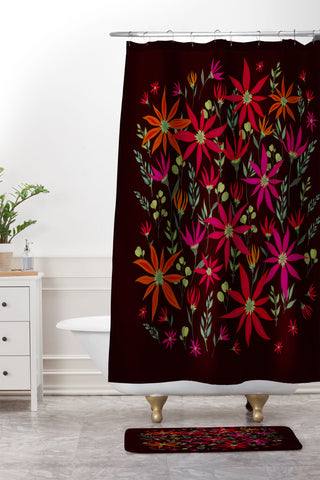 Iveta Abolina Poinsettia Ruby Shower Curtain And Mat