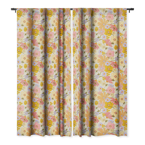 Iveta Abolina Purple Daisies 70s Cream Blackout Window Curtain