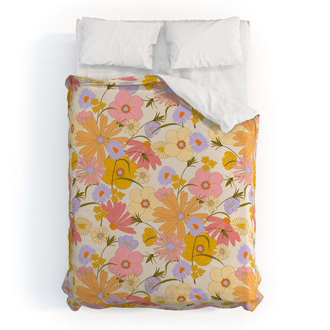 Iveta Abolina Purple Daisies 70s Cream Duvet Cover
