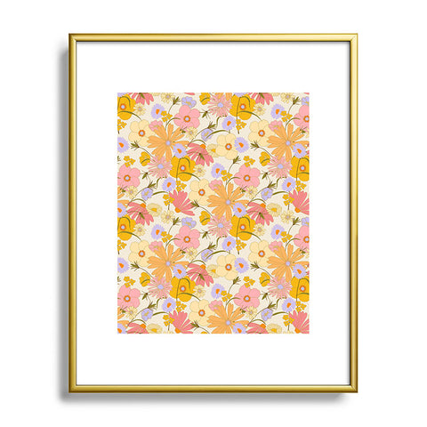 Iveta Abolina Purple Daisies 70s Cream Metal Framed Art Print
