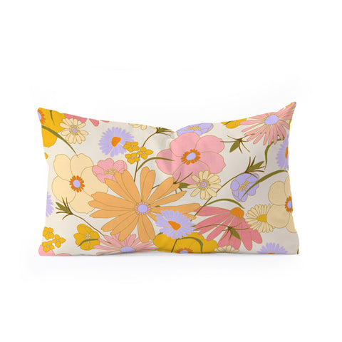 Iveta Abolina Purple Daisies 70s Cream Oblong Throw Pillow