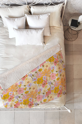 Iveta Abolina Purple Daisies 70s Cream Fleece Throw Blanket