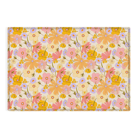 Iveta Abolina Purple Daisies 70s Cream Outdoor Rug