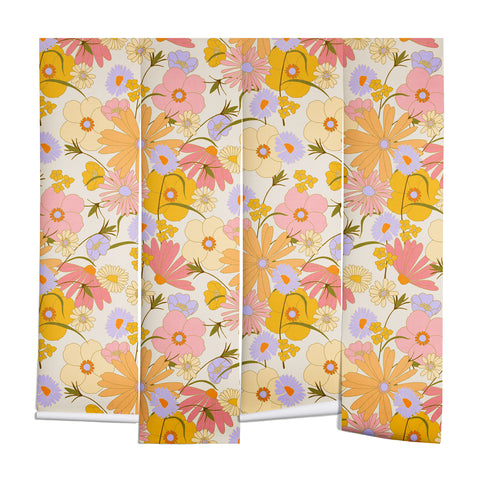 Iveta Abolina Purple Daisies 70s Cream Wall Mural