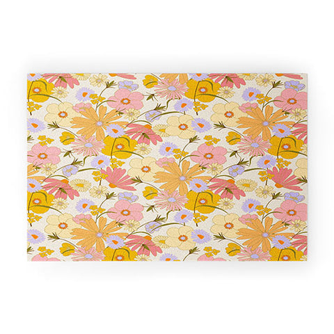 Iveta Abolina Purple Daisies 70s Cream Welcome Mat