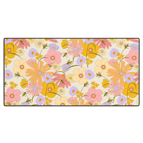 Iveta Abolina Purple Daisies 70s Cream Desk Mat