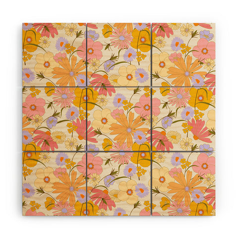 Iveta Abolina Purple Daisies 70s Cream Wood Wall Mural