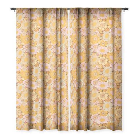 Iveta Abolina Retro Florals 70s Brown Sheer Window Curtain