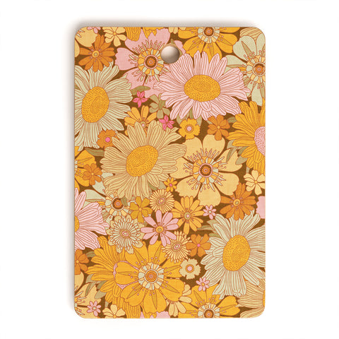 Iveta Abolina Retro Florals 70s Brown Cutting Board Rectangle