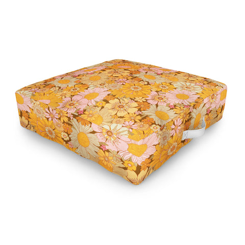 Iveta Abolina Retro Florals 70s Brown Outdoor Floor Cushion