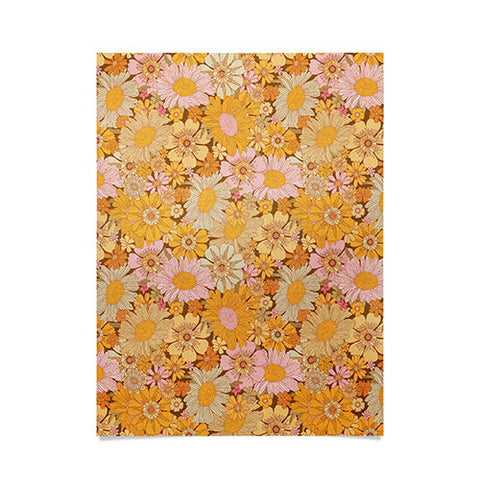 Iveta Abolina Retro Florals 70s Brown Poster