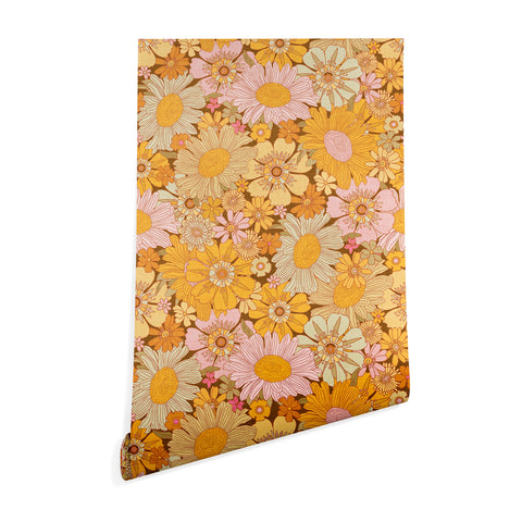 Iveta Abolina Retro Florals 70s Brown Wallpaper