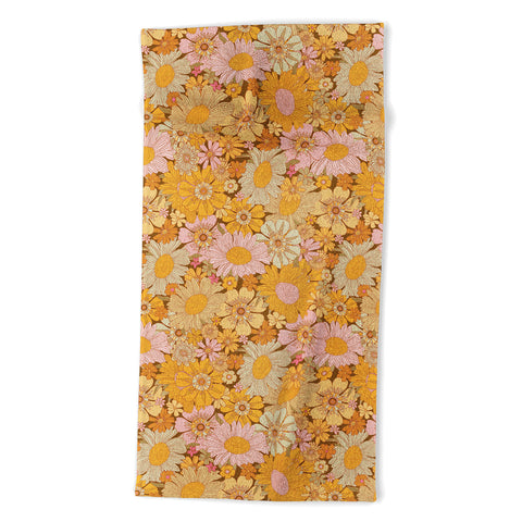 Iveta Abolina Retro Florals 70s Brown Beach Towel