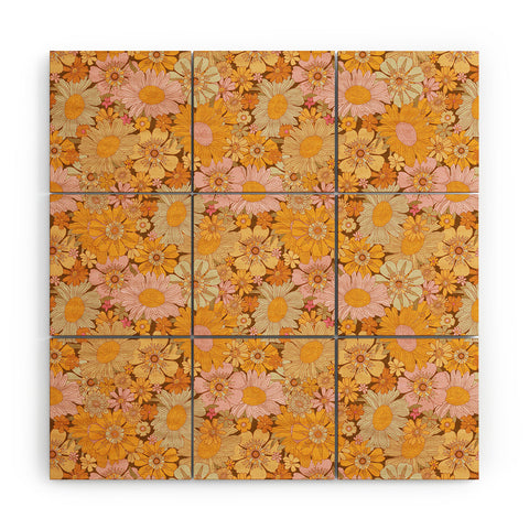 Iveta Abolina Retro Florals 70s Brown Wood Wall Mural