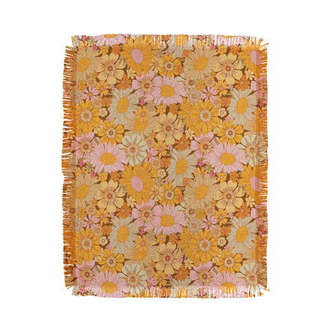 Iveta Abolina Retro Florals 70s Brown Throw Blanket
