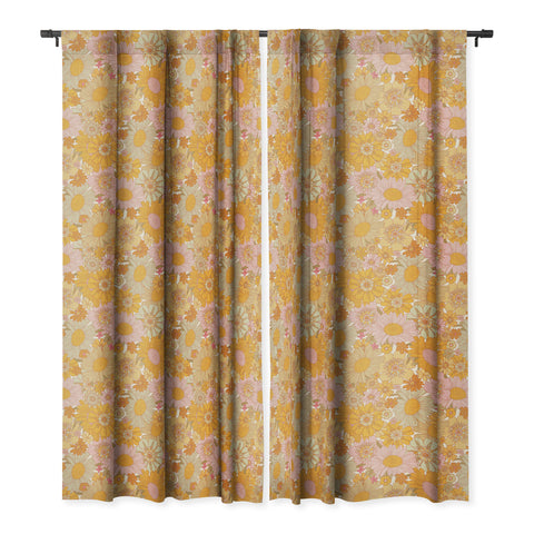 Iveta Abolina Retro Florals 70s Cream Blackout Window Curtain