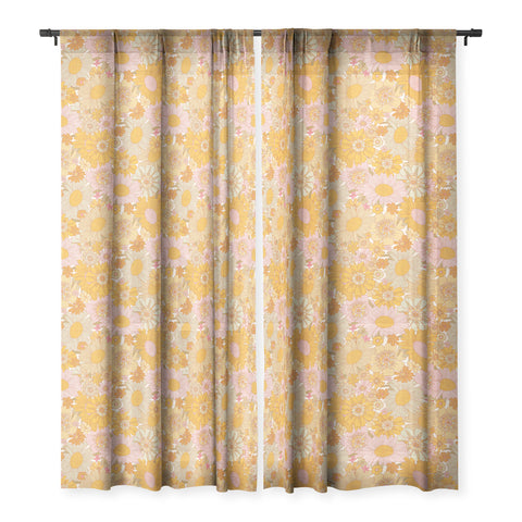 Iveta Abolina Retro Florals 70s Cream Sheer Window Curtain