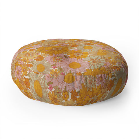Iveta Abolina Retro Florals 70s Cream Floor Pillow Round
