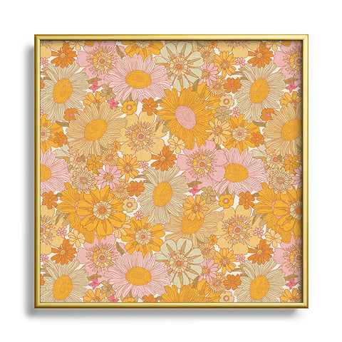 Iveta Abolina Retro Florals 70s Cream Metal Square Framed Art Print