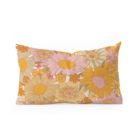 Iveta Abolina Retro Florals 70s Cream Oblong Throw Pillow
