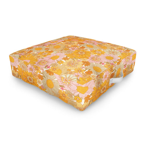 Iveta Abolina Retro Florals 70s Cream Outdoor Floor Cushion