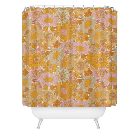 Iveta Abolina Retro Florals 70s Cream Shower Curtain